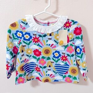 Mini Boden Happy Flowers Long Sleeve Top, 6-9 months, NWT